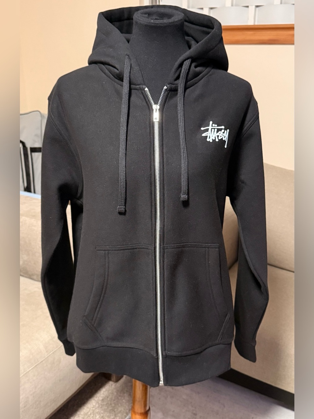 Stüssy Black Zip-Up Hoodie with Logo